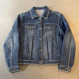 Vintage Y2K rock revival style women's denim trucker jacket